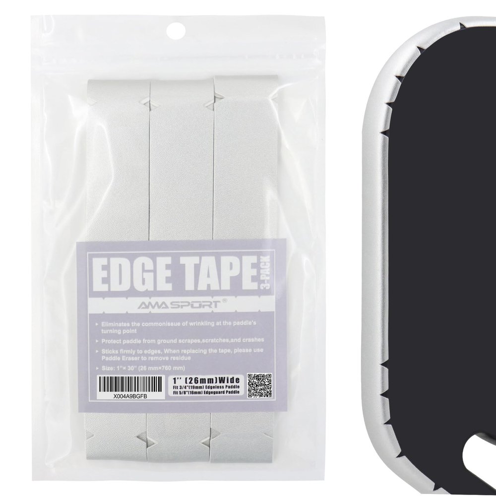 AMA SPORT Pickleball Paddle Edge Guard Tape 3 Pack Protection Tapes 26mm Width Paddle Edge Cover Perfectly Fits Curved Without Wrinkling (Silver)