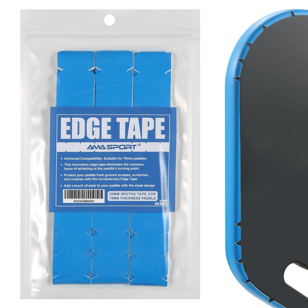 AMA SPORT Pickleball Paddle Edge Guard Tape 3 Pack Edge Protection Tapes 26mm Width Paddle Edge Cover Perfectly Fits Curved Edge Without Wrinkling (Blue)