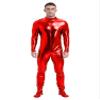 YiZYiF Men's Shiny Metallic Unitard Zentai Zipper Stretchy Bodysuit Long Sleeve One Piece Jumpsuits Red Large view 1