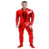 YiZYiF Men's Shiny Metallic Unitard Zentai Zipper Stretchy Bodysuit Long Sleeve One Piece Jumpsuits Red Large view 2