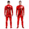 YiZYiF Men's Shiny Metallic Unitard Zentai Zipper Stretchy Bodysuit Long Sleeve One Piece Jumpsuits Red Large view 4