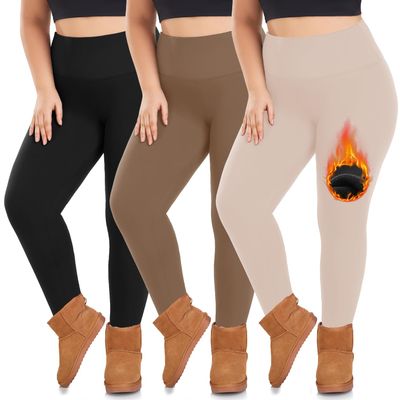 3 Pack Plus Size Fleece Lined Leggings Women -Stretchy X-Large-4X Warm Winter Yoga Pants Thermal Leggings