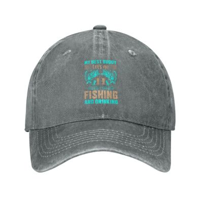 My Best Buddy Let S Go Fishing and Drinking Baseball Cap for Men Women Vintage Trucker Hat Golf Hats Dad Hat Gray