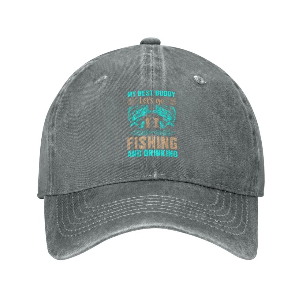 My Best Buddy Let S Go Fishing and Drinking Baseball Cap for Men Women Vintage Trucker Hat Golf Hats Dad Hat Gray