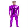 Hedmy Men's Shiny Metallic Unitard Turtleneck Long Sleeve Zentai Suit Jumpsuits Catsuit Dancewear Purple Medium view 1