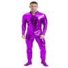 Hedmy Men's Shiny Metallic Unitard Turtleneck Long Sleeve Zentai Suit Jumpsuits Catsuit Dancewear Purple Medium view 2