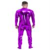 Hedmy Men's Shiny Metallic Unitard Turtleneck Long Sleeve Zentai Suit Jumpsuits Catsuit Dancewear Purple Medium view 3