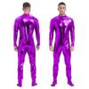 Hedmy Men's Shiny Metallic Unitard Turtleneck Long Sleeve Zentai Suit Jumpsuits Catsuit Dancewear Purple Medium view 4
