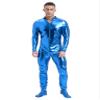Lejafay Men's Long Sleeve Shiny Metallic Zentai Bodysuit Turtleneck Zipper Unitard Jumpsuits Catsuit Sky Blue 3X-Large view 2