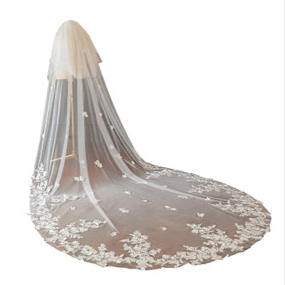 AiberLisha 2 Tier Chapel Length Lace Wedding Bridal Veil Ivory 90inch