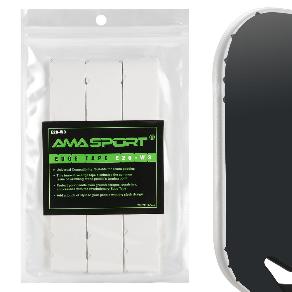 AMA SPORT Pickleball Paddle Edge Guard Tape 3 Pack Protection Tapes 20mm Width Paddle Edge Cover Perfectly Fits Curved Without Wrinkling (White)