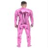 Lejafay Men's Long Sleeve Shiny Metallic Zentai Bodysuit Turtleneck Zipper Unitard Jumpsuits Catsuit Pink Large view 3