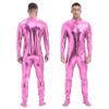 Lejafay Men's Long Sleeve Shiny Metallic Zentai Bodysuit Turtleneck Zipper Unitard Jumpsuits Catsuit Pink Large view 4