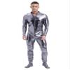 YiZYiF Men's Shiny Metallic Unitard Zentai Zipper Stretchy Bodysuit Long Sleeve One Piece Jumpsuits Grey Large view 1