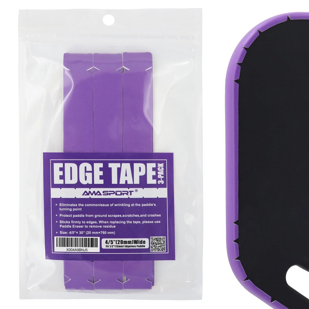 AMA SPORT Pickleball Paddle Edge Guard Tape 3 Pack Protection Tapes 20mm Width Paddle Edge Cover Perfectly Fits Curved Without Wrinkling (Purple)