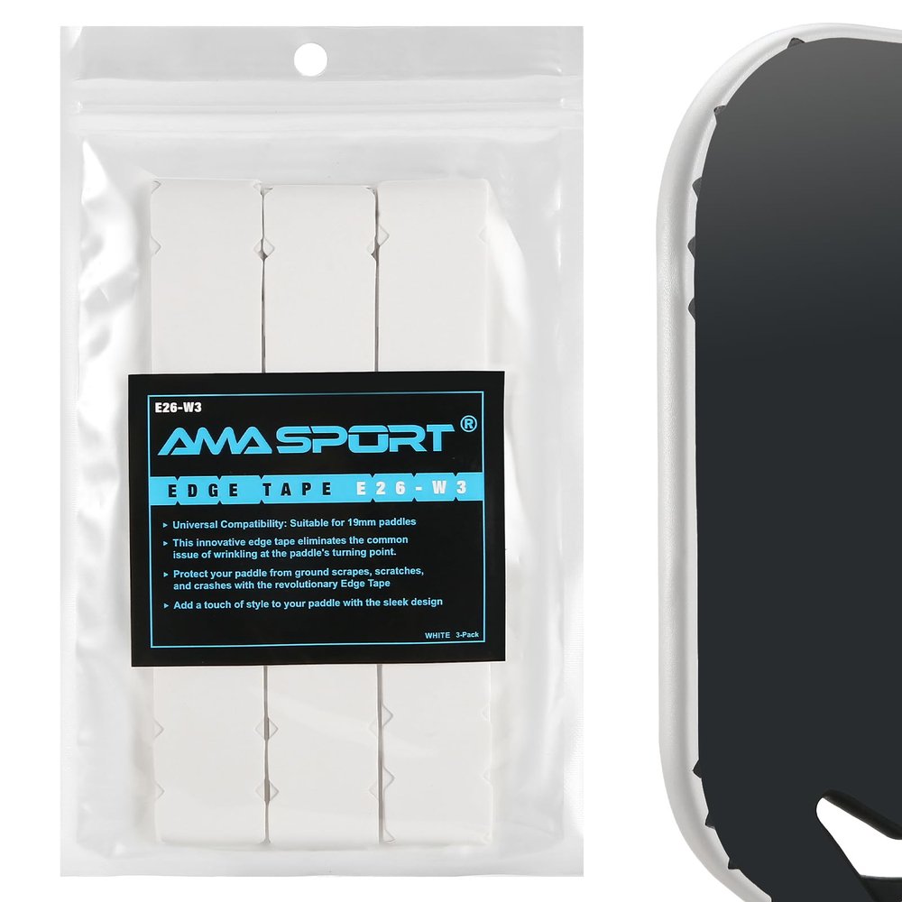 AMA SPORT Pickleball Paddle Edge Guard Tape 3 Pack Edge Protection Tapes 26mm Width Paddle Edge Cover Perfectly Fits Curved Edge Without Wrinkling (White)