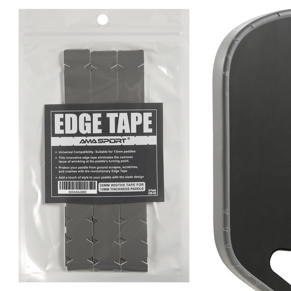 AMA SPORT Pickleball Paddle Edge Guard Tape 3 Pack Protection Tapes 20mm Width Paddle Edge Cover Perfectly Fits Curved Without Wrinkling (Gray)