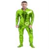 Hedmy Men's Shiny Metallic Unitard Turtleneck Long Sleeve Zentai Suit Jumpsuits Catsuit Dancewear Grass Green XX-Large view 2