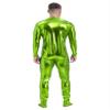 Hedmy Men's Shiny Metallic Unitard Turtleneck Long Sleeve Zentai Suit Jumpsuits Catsuit Dancewear Grass Green XX-Large view 3