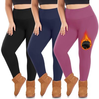 3 Pack Plus Size Fleece Lined Leggings Women -Stretchy X-Large-4X Warm Winter Yoga Pants Thermal Leggings