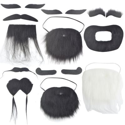 6 Sets Fake Beard Mustaches Self Adhesive Novelty False Beard Whisker Stickers Christmas Masquerade Party Accessories for Costume Halloween Festival Cosplay Facial Supplies Black