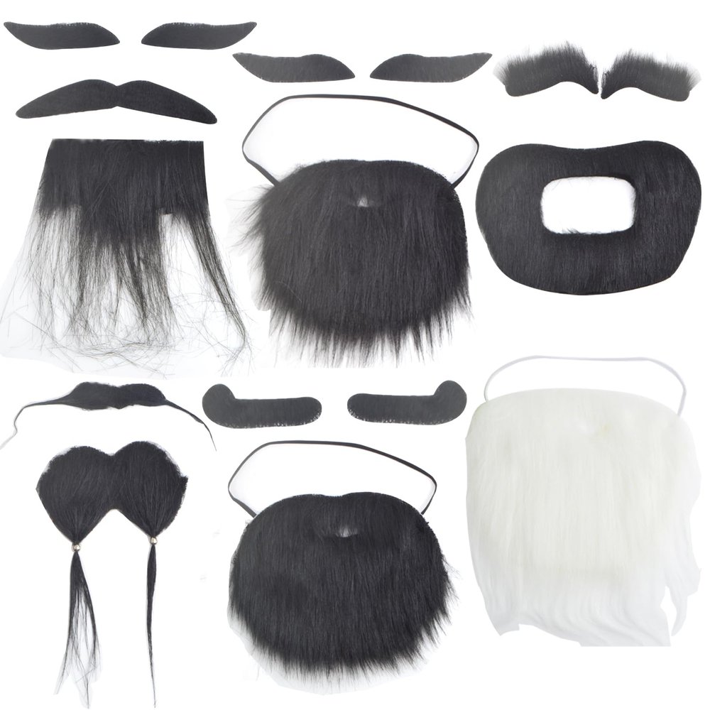 6 Sets Fake Beard Mustaches Self Adhesive Novelty False Beard Whisker Stickers Christmas Masquerade Party Accessories for Costume Halloween Festival Cosplay Facial Supplies Black