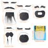 6 Sets Fake Beard Mustaches Self Adhesive Novelty False Beard Whisker Stickers Christmas Masquerade Party Accessories for Costume Halloween Festival Cosplay Facial Supplies Black view 2