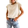 Bestgift Women's Knitted Vest Top Casual Round Neck Loose Sweater Pullover Apricot L view 1