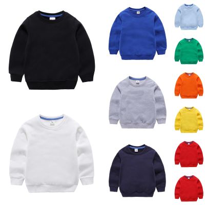 KAGAYD Toddler Girl Boys Crewneck Sweatshirt Solid Color Long Sleeve Pullover Tops Little Kid Fall (Black, 5-6 Years)