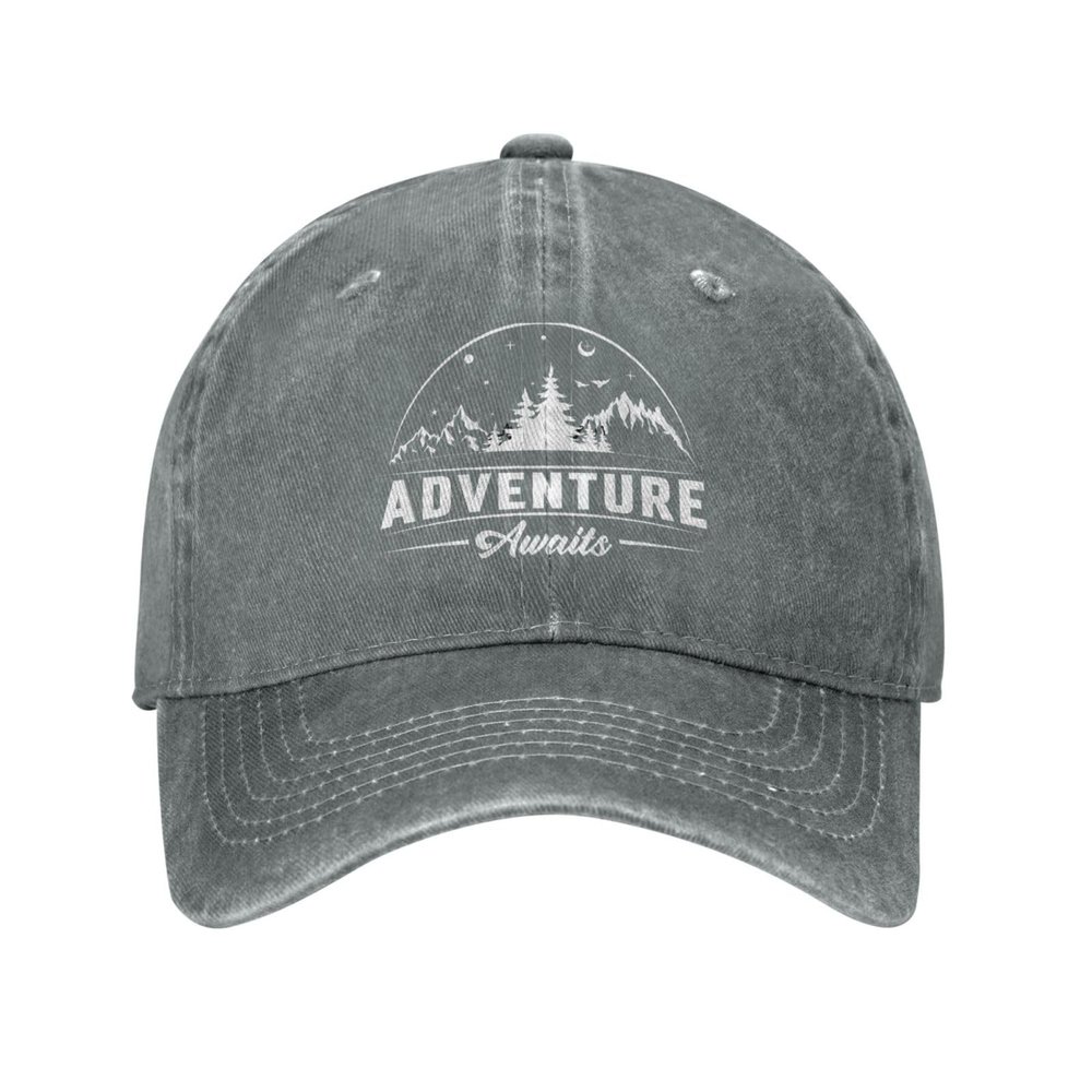 Adventure Awaits Baseball Cap for Men Women Vintage Trucker Hat Golf Hats Dad Hat Gray