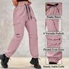 CATHSNNA Baggy Cargo Pants Women High Waisted Parachute Pants Lightweight Hiking Joggers Streetwear with Pockets Pinkish Purple view 4