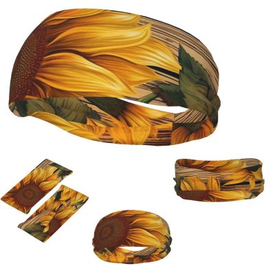 Dwrepo Sports Headbands for Men Women Sports Sweatband Paint Wooden Board Sunflower Hairband Moisture Wicking Head Bands, Black