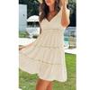 Bestgift Casual Sleeveless V-Neck Ruffle Dress Apricot S view 2