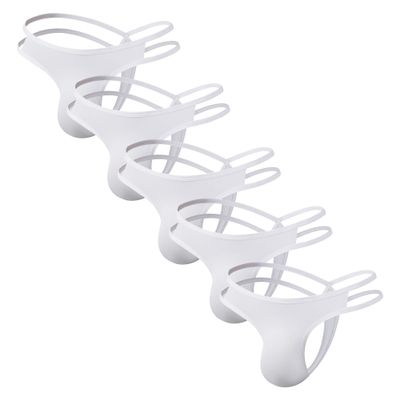 JEsilunmaMY Mens Solid Color Jockstrap Underwear Low Rise Bulge Pouch Cutout Jock Strap Stretch Breathable G-String Underwear (White-5PC,Large)
