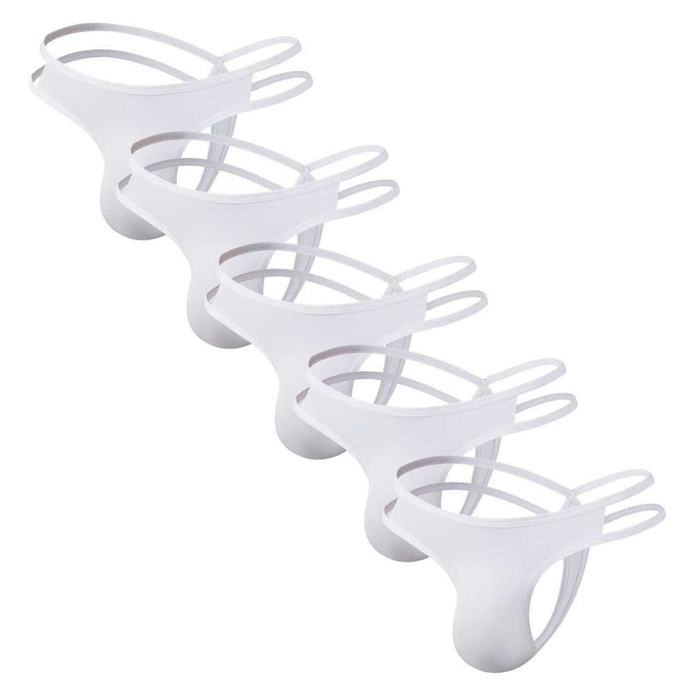 JEsilunmaMY Mens Solid Color Jockstrap Underwear Low Rise Bulge Pouch Cutout Jock Strap Stretch Breathable G-String Underwear (White-5PC,Large)