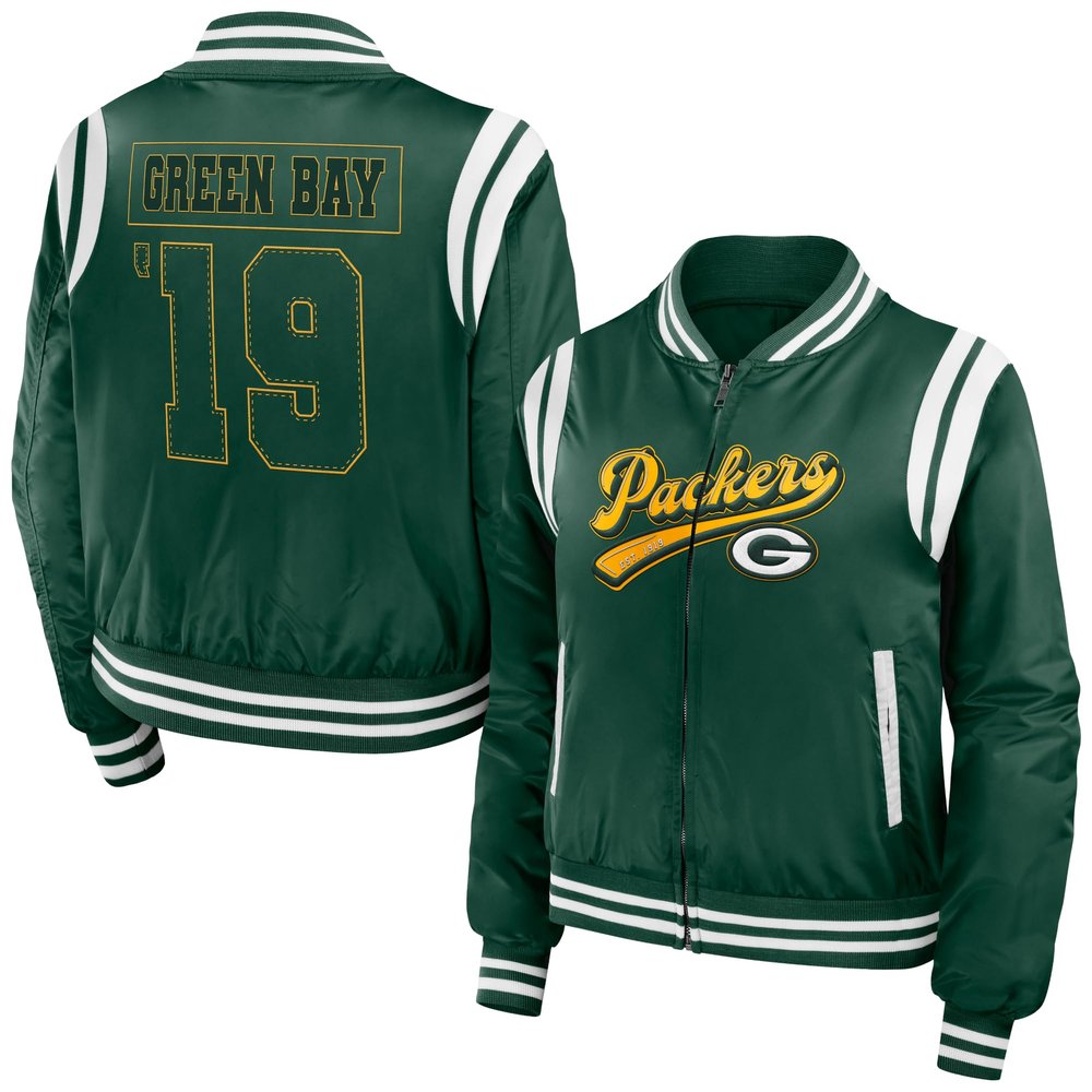 WEAR by Erin Andrews Women's Green Green Bay Packers Bomber Full-Zip Jacket