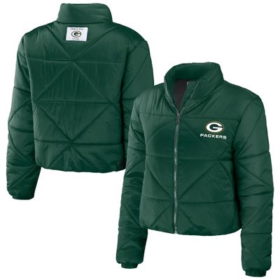 WEAR by Erin Andrews Women's Green Green Bay Packers Cropped Puffer Full-Zip Jacket
