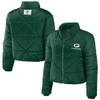 WEAR by Erin Andrews Women's Green Green Bay Packers Cropped Puffer Full-Zip Jacket view 1