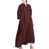 Lmdudan Women Summer Dresses Casual Mid Sleeve V Neck Cotton Linen Dress Fashion Solid Color Button Maxi Dresses with Pockets view 1