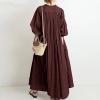 Lmdudan Women Summer Dresses Casual Mid Sleeve V Neck Cotton Linen Dress Fashion Solid Color Button Maxi Dresses with Pockets view 2