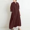 Lmdudan Women Summer Dresses Casual Mid Sleeve V Neck Cotton Linen Dress Fashion Solid Color Button Maxi Dresses with Pockets view 3