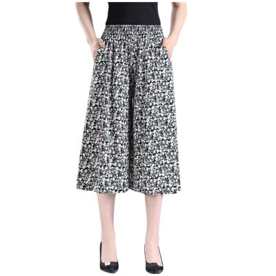 Generic Womens Pleated Chiffon Culottes High Elastic Waist Wide Leg Pants Dressy For Women Knee Length W2 Light Gray 4XL