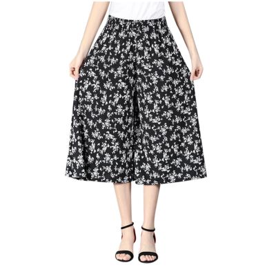 NineFit Basics Womens Pleated Chiffon Culottes High Elastic Waist Wide Leg Pants Dressy For Women Knee Length W2 Dark Gray L