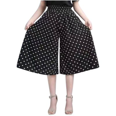 NineFit Basics Womens Pleated Chiffon Culottes High Elastic Waist Wide Leg Pants Dressy for Women Knee Length W1 Black XXL