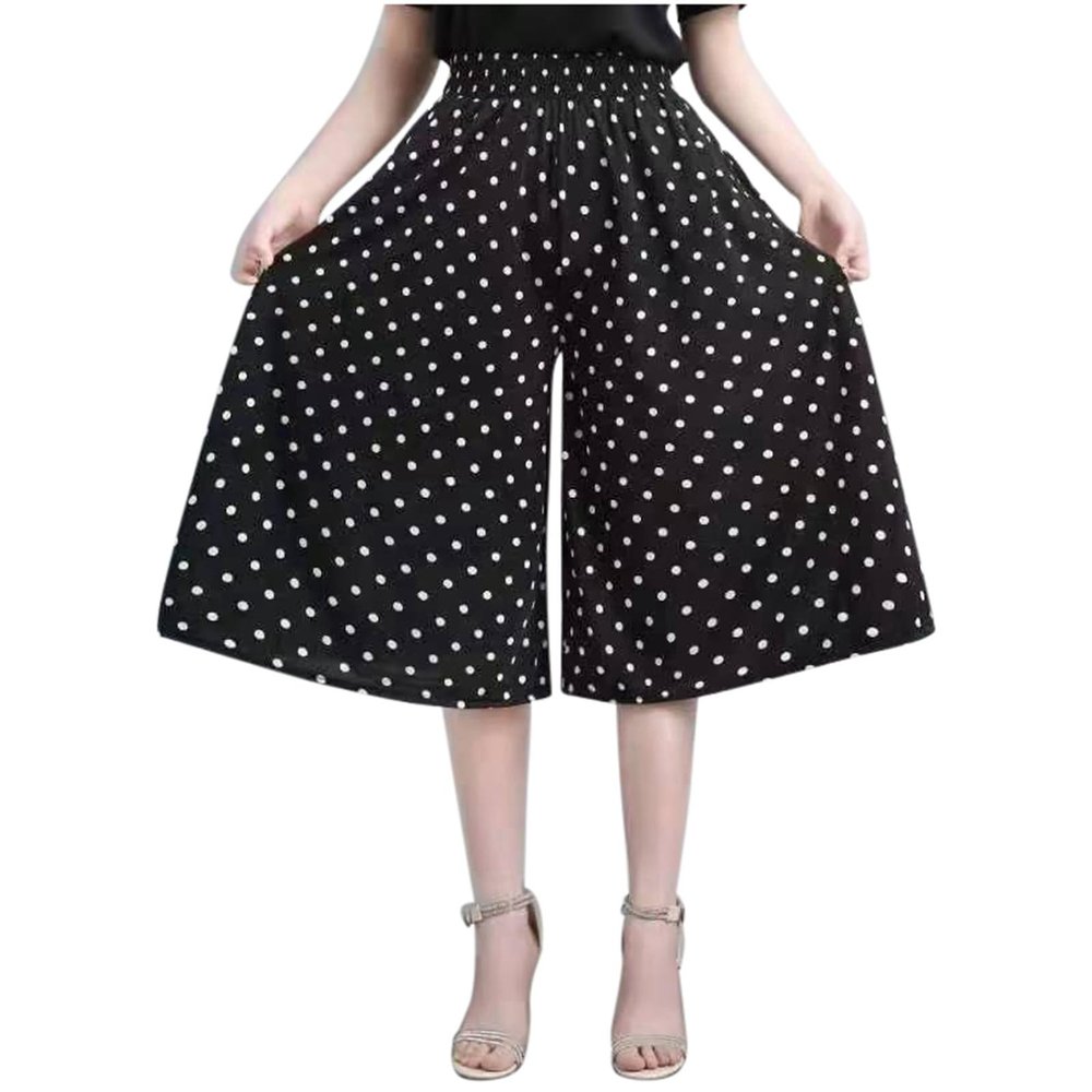 NineFit Basics Womens Pleated Chiffon Culottes High Elastic Waist Wide Leg Pants Dressy for Women Knee Length W1 Black XXL