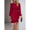 NineFit Basics Women'S Layered Ruffle Hem A Line Mini Dress Casual Crewneck Long Sleeve Tunic Dress Spring Fall Loose Flowy Dress (X-Large,Red) view 3