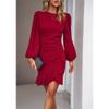 NineFit Basics Women'S Layered Ruffle Hem A Line Mini Dress Casual Crewneck Long Sleeve Tunic Dress Spring Fall Loose Flowy Dress (X-Large,Red) view 4