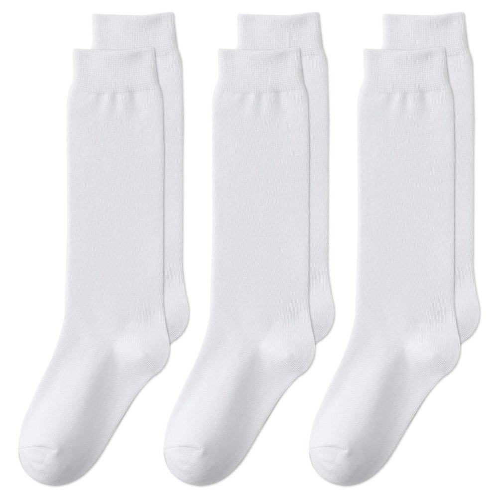 EPEIUS Kids Knee High Cotton School Uniform Socks - Tube Socks for Girls & Boys, 8-11 Years Old, White, 3 Pack