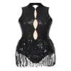 Yhong Women Tassel Leotard Sleeveless Latin Jazz Dance Leotard Samba Cha-cha Tango Dress Ballroom Dancewear Black X-Large view 3