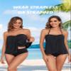 Tempt Me Black Two Piece Tankini Bathing Suits for Women Halter Bandeau Swim Top with Bottom Flyaway Tummy Control Swimsuit XS view 4